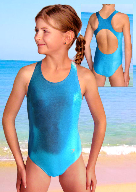 Dívčí sportovní plavky jednodílné PD622 tyrkysová metalíza